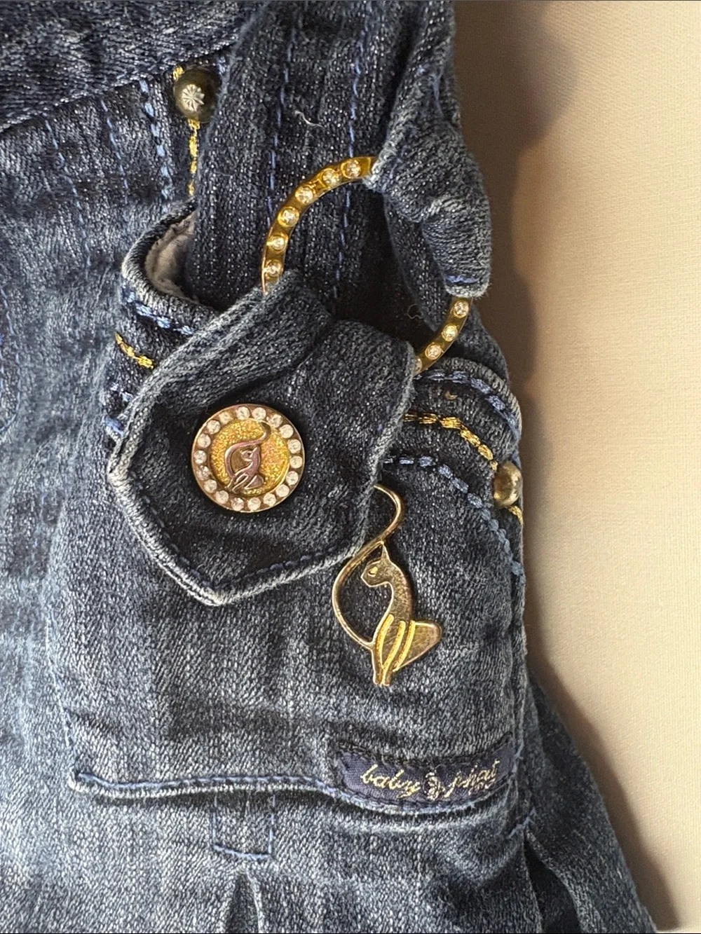 Baby Phat Dark Blue Denim Pleated Mini Skirt with Gold Accents and Rhinestones-6